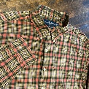 Ralph Lauren Shirt Mens Extra Large XL Classic Fit Green Pink Plaid Pony Logo